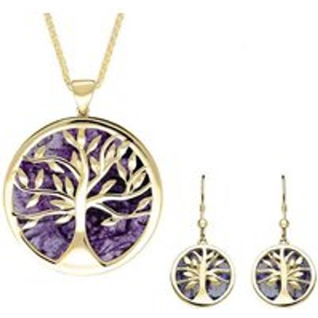 9ct Yellow Gold Blue John Large Round Tree of Life Two Piece Set