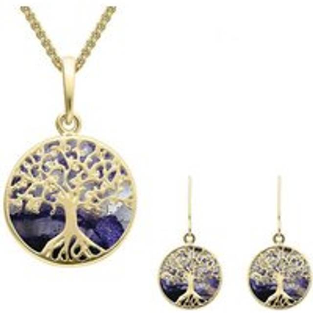 9ct Yellow Gold Blue John Small Round Tree of Life Two Piece Set