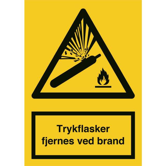 Advarselsskilt - Trykflasker fjernes ved brand - Plast - 297 x 210 mm (A4)