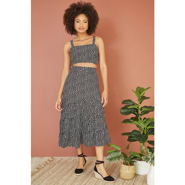 Mela London Womens Black Dalmatian Print Midi Skirt - Size 16 UK