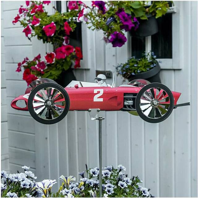 (C) Metal Racer Windmill Garden Art Decor Wind Spinner Yard Colorful Sculpture