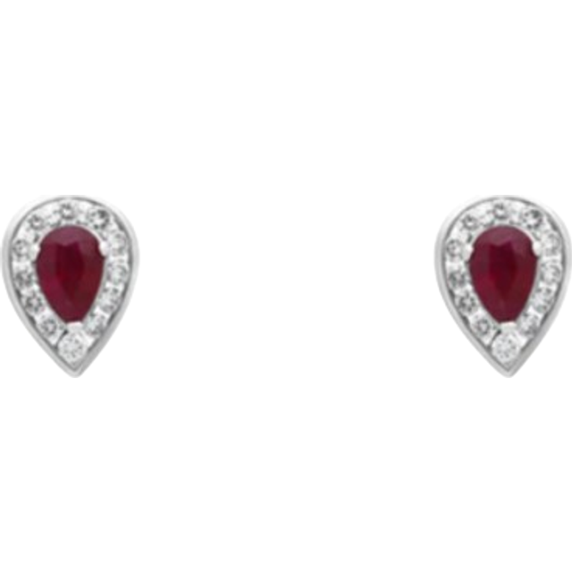 18ct Yellow Gold Ruby Diamond Pear Stud Earrings - Yellow Gold