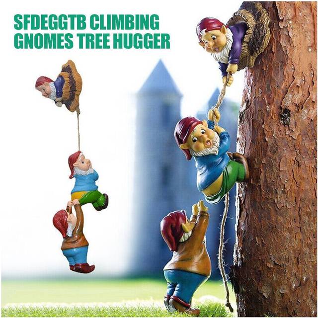 Outdoor Climbing Gnome Hanging Rope Garden Tree Ornament Statue Sculpture Decor