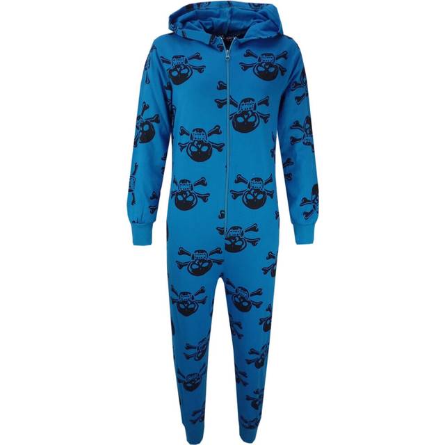 (5-6 Years, Turquoise) Kids Girls Boys Skull & Cross Bone Onesie All In One Halloween Costume 5-13 Yrs