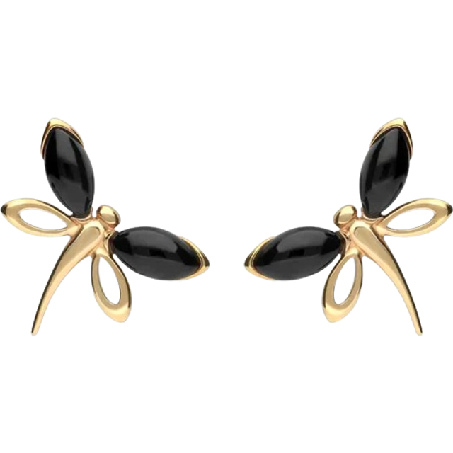 9ct Yellow Gold Whitby Jet Butterfly Stud Earrings
