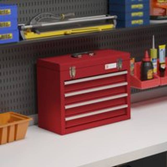 Durhand Lockable 4 Drawer Tool Chest With Ball Bearing Slide Drawers Red, Red