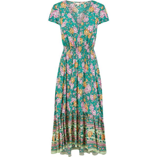 Yumi Women's Green Abstract Print Tiered Midi Dress New Look - UK 8