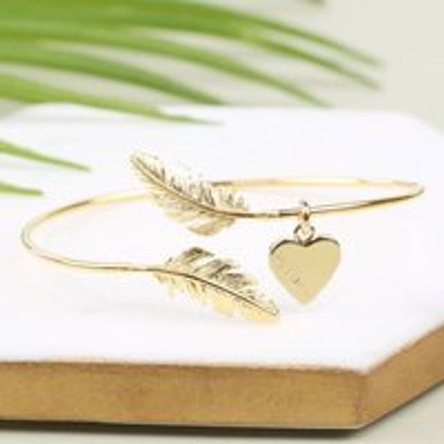 Feather Bangle with Name - silver/gold