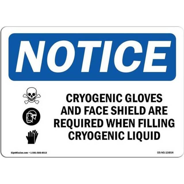 SignMission OS-NS-A-1218-L-10854 12 x 18 in. OSHA Notice Sign - Cryogenic Gloves & Face Shield