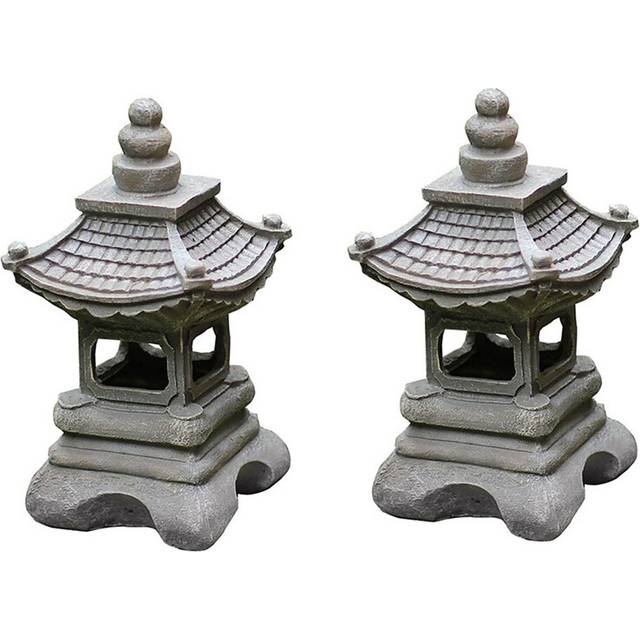 2X Japanese Style Courtyard Decoration Resin Solar Lamp Palace Lanterns Landscape Lights Home Gardening Decoration