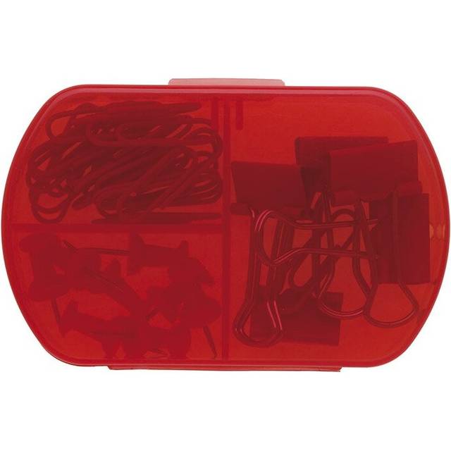 (Red) Stationary Set Paper Bulldog Clips Push Pins