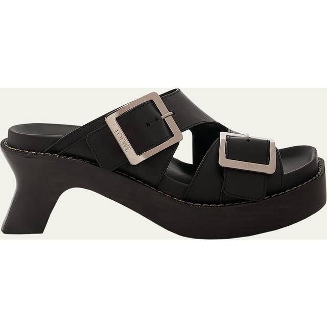 Black Leather Square Tip Sandals