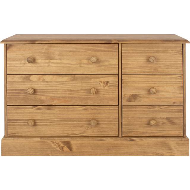 Core Products Cotswold 6 Drawer Pine Wide Chest of Drawers - Brown - 3+3 Drawers