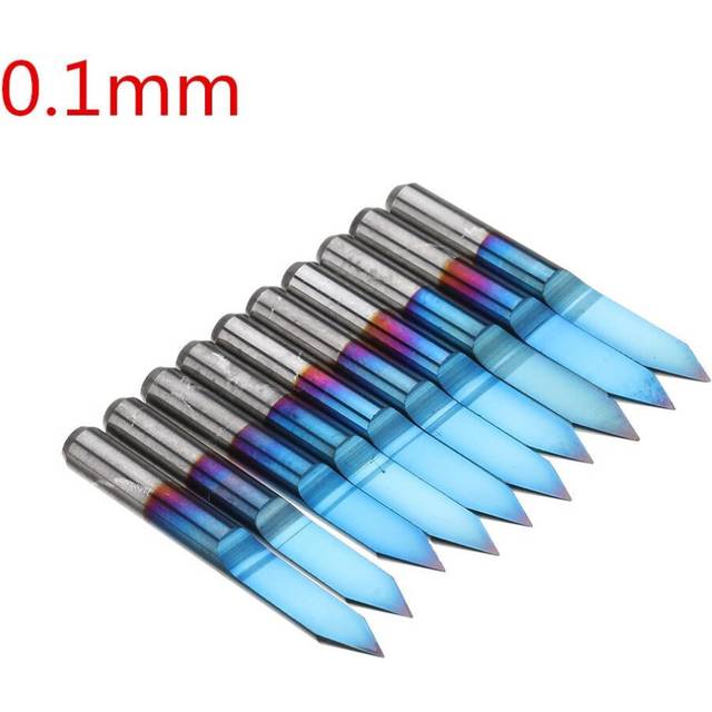 (0.2mm) 10pcs 0.1/0.2/0.3/0.4/0.5mm 45 Degree Flat Bottom PCB Engraving Bit Blue NANO Coated Carbide CNC Router Tool