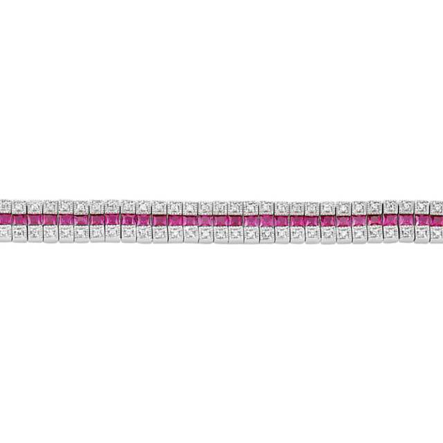 Jewelco London Ladies Sterling Silver Ruby-Red Princess Cut Cubic Zirconia 3 Row Eternity Tennis Bracelet 10mm 7 inch - GVB118RU