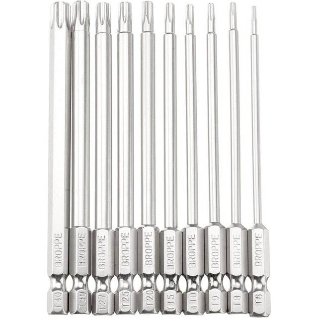 10Pcs S2 Alloy Steel T6-T40 100mm Magnetic Torx Screwdriver Bits 1/4 Inch Hex Shank