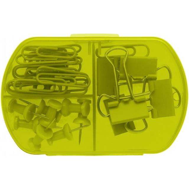 (Green) Stationary Set Paper Bulldog Clips Push Pins