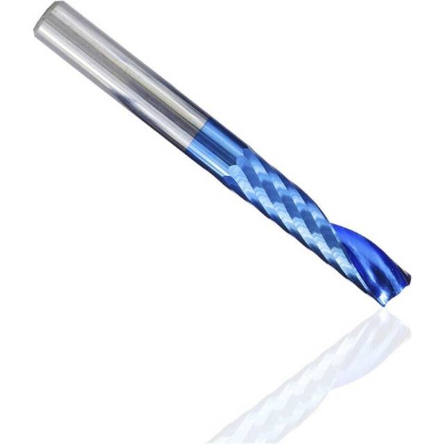 (6*28*55mm) 6mm Shank 1 Flute Spiral Carbide Blue Nano Coating CNC Router Bit Single Flute End Mill Milling Cutter