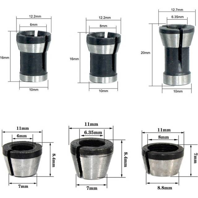 (6Pcs/Set) 6mm/6.35mm/8mm Collet Chuck Adapter Engraving Trimming Machine Electric Router Collet Chuck For Machinery Manufacturing Woodworking Cutter