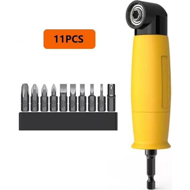(11pcs) 1/4inch 6.35mm Interface 90 Degree Electric Corner Screwdriver Bit with 10Pcs/32Pcs 25mm Bits