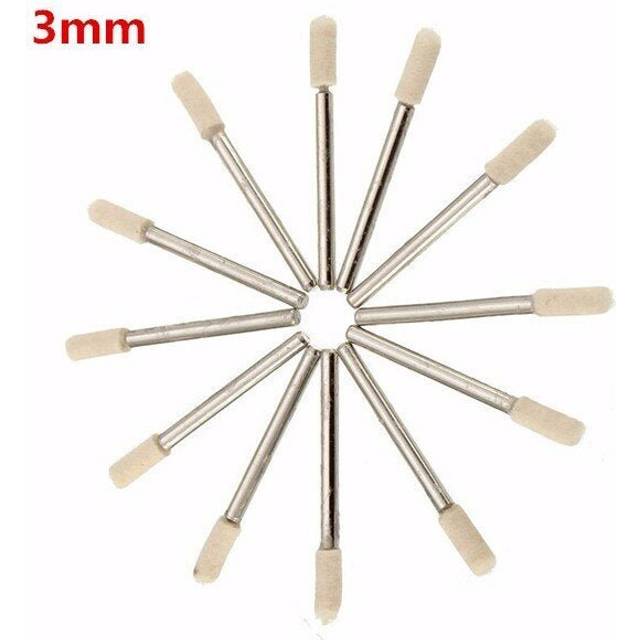 (3mm) 12pcs 3mm Shank Wool Polishing Head Buffing Wheel 3mm/6mm/8mm/12mm For Dremel Rotary Tool