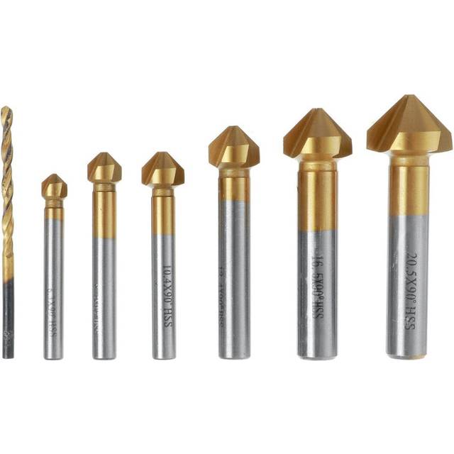 7pcs 5-10mm HSS Titanium Coated M6 Countersink Drill Bit 3 Flute Chamfer 90 Degree Chamfering End Mill Cutter