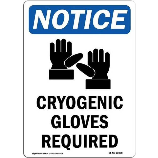 SignMission OS-NS-D-57-V-10858 OSHA Notice Sign - Cryogenic Gloves Required with Symbol