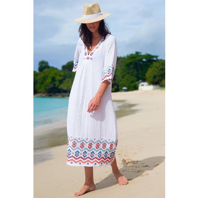 Ali Embroidered Dress | White/ Multi - Green/Red/Yellow
