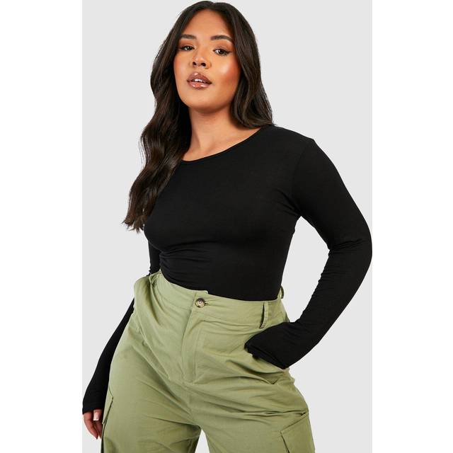 Womens Plus Basic Scoop Neck Long Sleeve T-Shirt - Black - 18