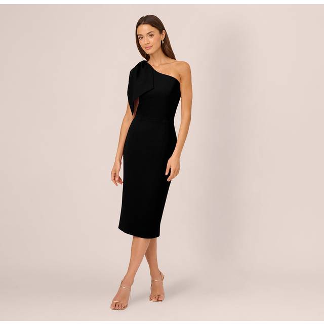 One Shoulder Midi Dress With Bow Accent In Black - 0