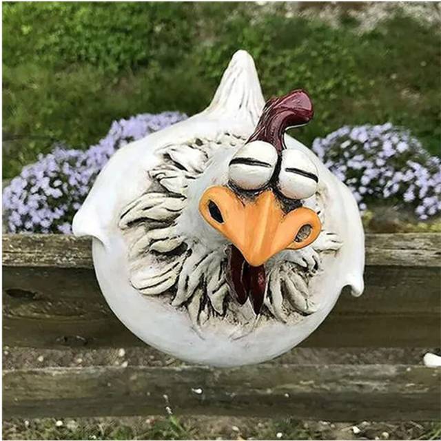 (C) Chicken Fence Decoration Sculpture for Garden Farm