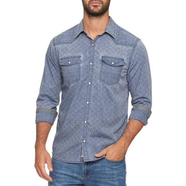 Men's Mena Vintage Soft Western Shirt | Athletic Fit | XL | Washed Navy Dot | Chambray | Flag & Anthem Men's