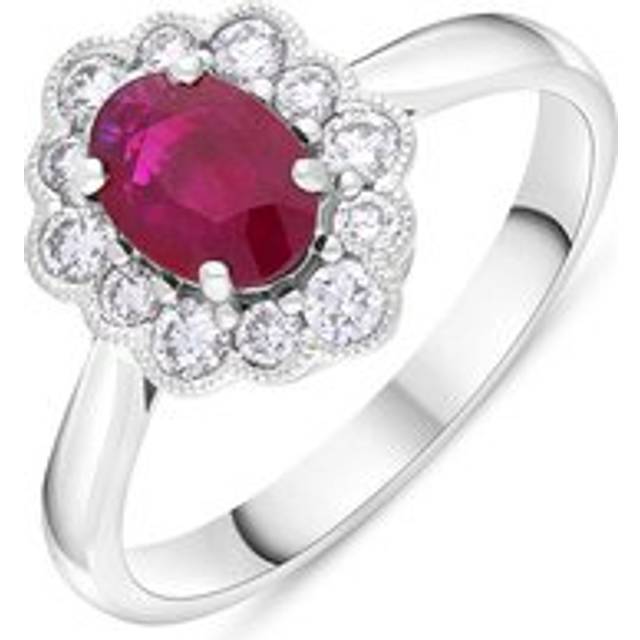 18ct White Gold Ruby Diamond Oval Cut Cluster Ring