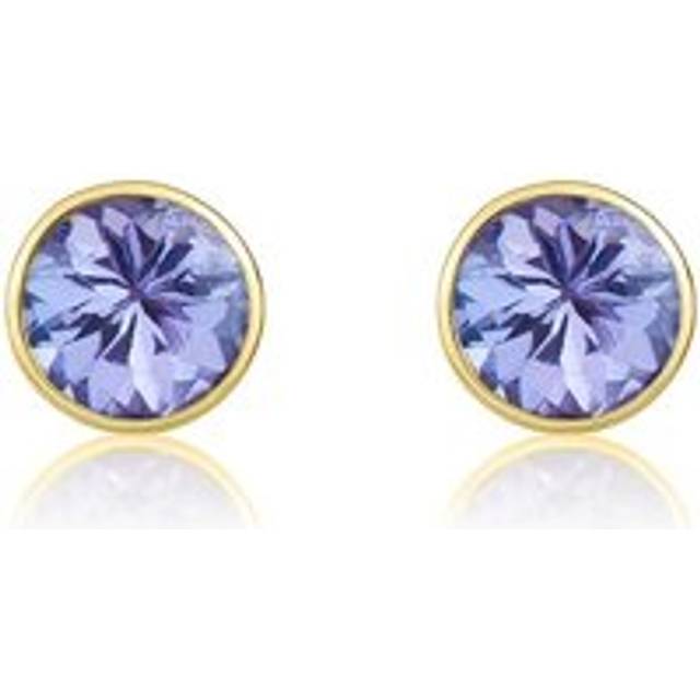 9ct Yellow Gold Tanzanite 5mm Round Rub Over Set Stud Earrings