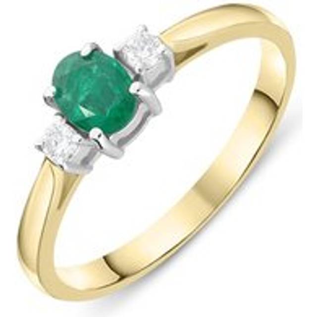 18ct Yellow Gold Emerald Diamond Three Stone Ring
