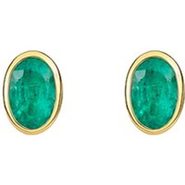 9ct Yellow Gold Emerald 6x4mm Oval Rub Over Set Stud Earrings