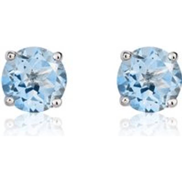 9ct White Gold Aquamarine 5mm Round Claw Set Stud Earrings - Gold