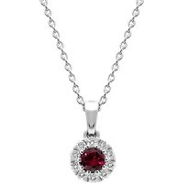 18ct White Gold Ruby Diamond Cluster Pendant