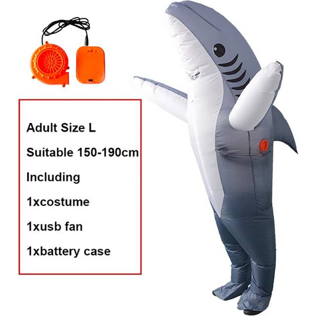 (Gray Shark) Cute Hello Cat Halloween Costumes for Women Adult Children Birthday Party Full Body Cosplay Inflatable Costume