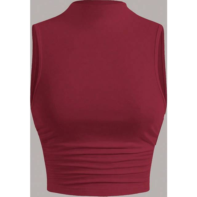 SHEIN Summer Going Out Mock Neck Ruched Side White Summer Tank Top