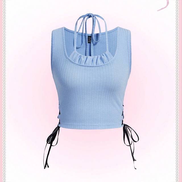 SHEIN Kawaii Ballet Ribbon Bow Summer Women Tank Top