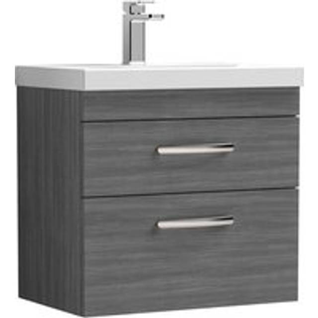 Nuie Athena Wall Hung 2-Drawer Vanity Unit with Basin-1 600mm Wide - Anthracite Woodgrain