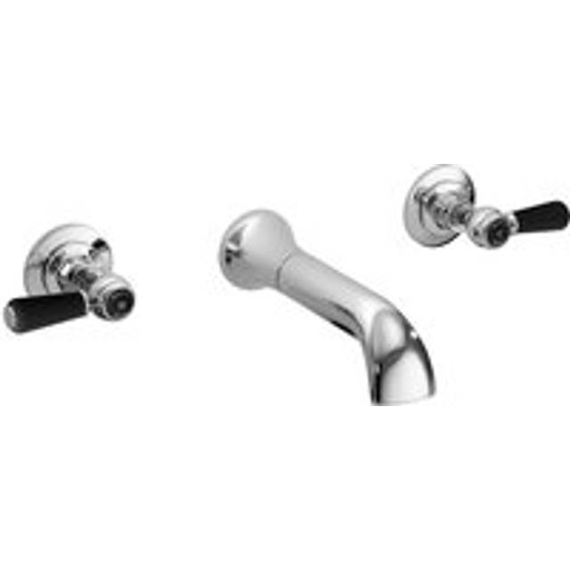 Hudson Reed Black Topaz Lever 3-Hole Basin Mixer Tap Wall Mounted - Chrome