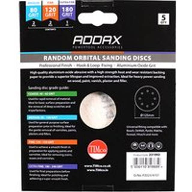 TIMco 231992 125mm Mix Orbital Sanding Discs (2x80/2x120/1x180 Grit) (5/pack)