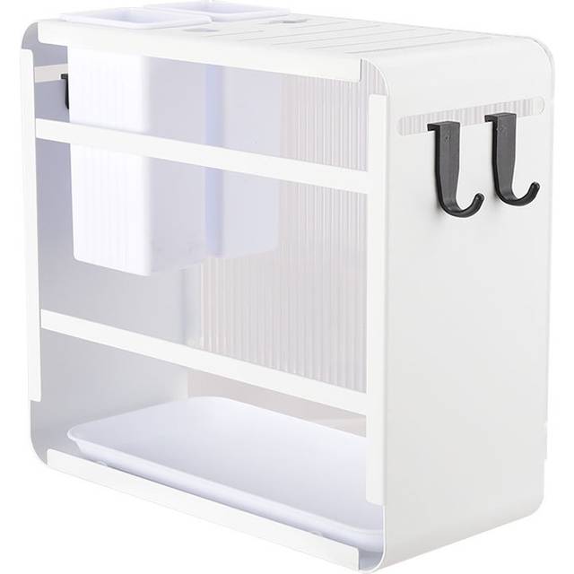 Acrylic Knife Cutlery Holder With Drain Tray - White (23cm H)