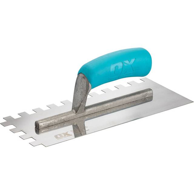 OX Trade Notched Stainless Steel Tiling Trowel - 12mm, Blue/Silver