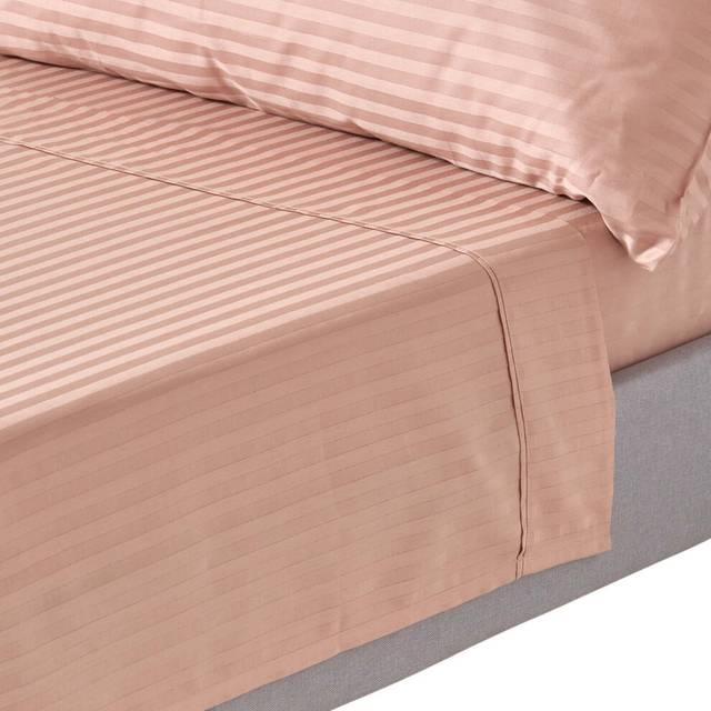 Homescapes 100% Egyptian Cotton 330 TC King Flat Sheet, Luxury Satin Stripe, Taupe Beige, OEKO-TEX Certified, Machine Washable - Natural