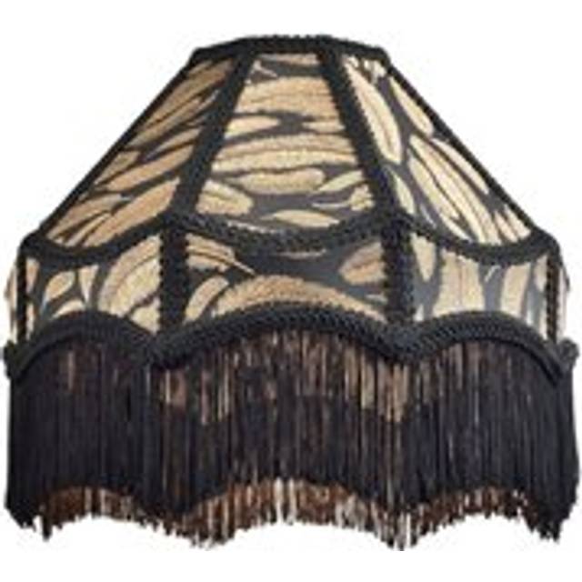 Traditional Black Victorian Empire Pendant Shade with Tassels and Golden Leaves - One Size
