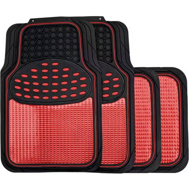 (Red Insert) Rubber Car Mats Set To Fit Peugeot Partner With Metallic Coloured Inserts