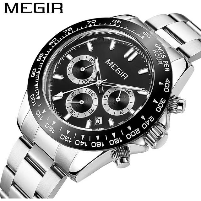 MEGIR Creative Men Watch Top Brand Luxury Chronograph Quartz Watches Clock Men Leather Sport Army Military Business Work Wrist Watches white